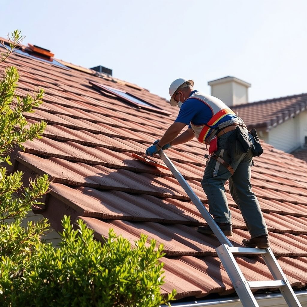 Roof inspection on a residential roof in Fallbrook San Diego County.