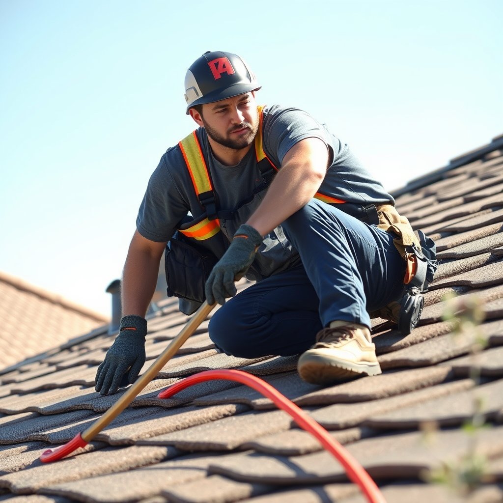 Roof inspection in progress on a residential roof in Menifee Riverside County.