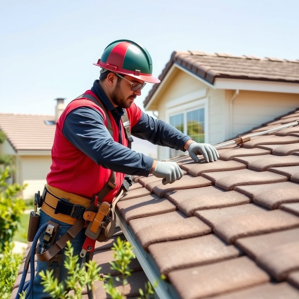 Roof inspection in progress on a residential house in Wildomar Riverside County.