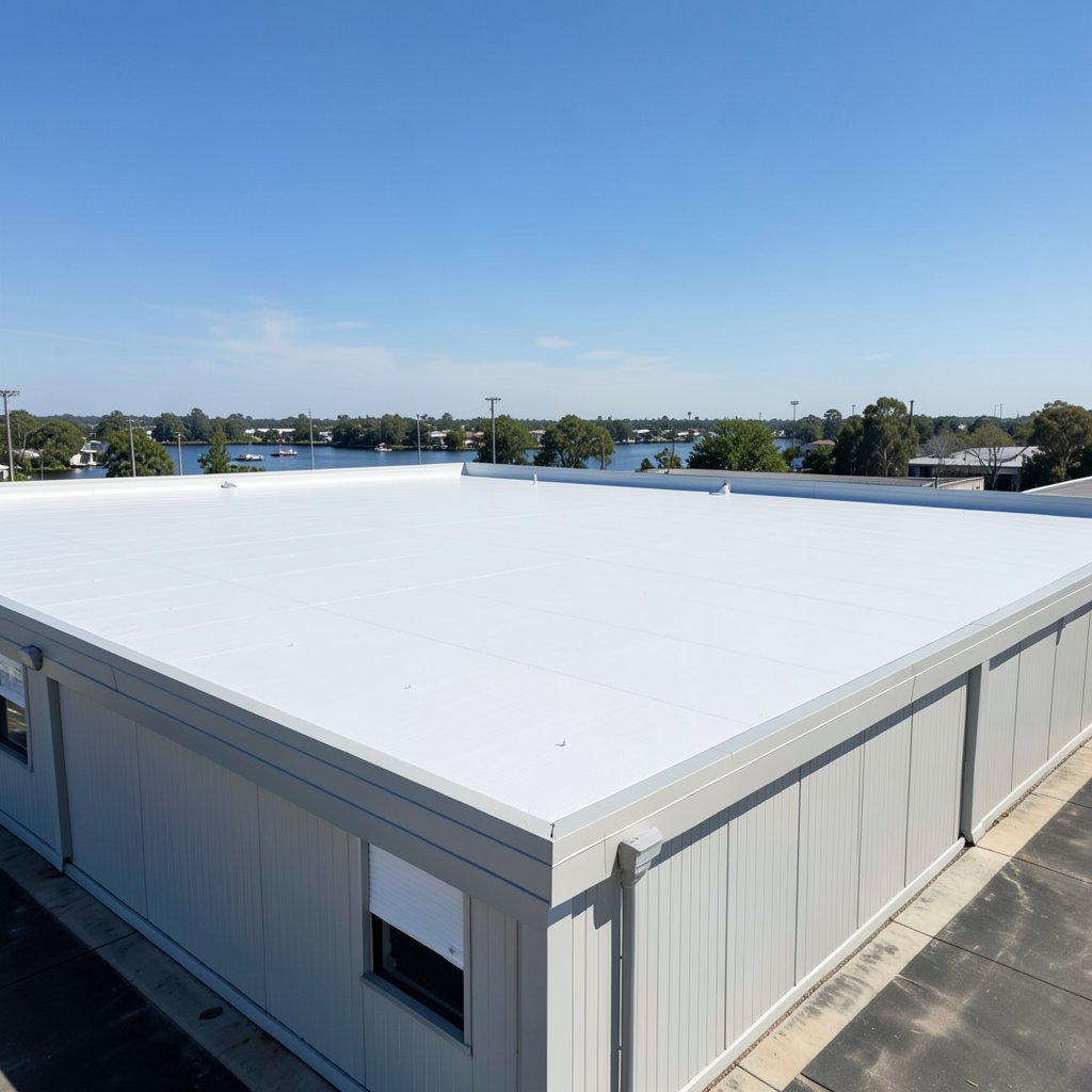 Professional flat roofing inspection of a TPO roof on a retail building in Wildomar, Riverside County.