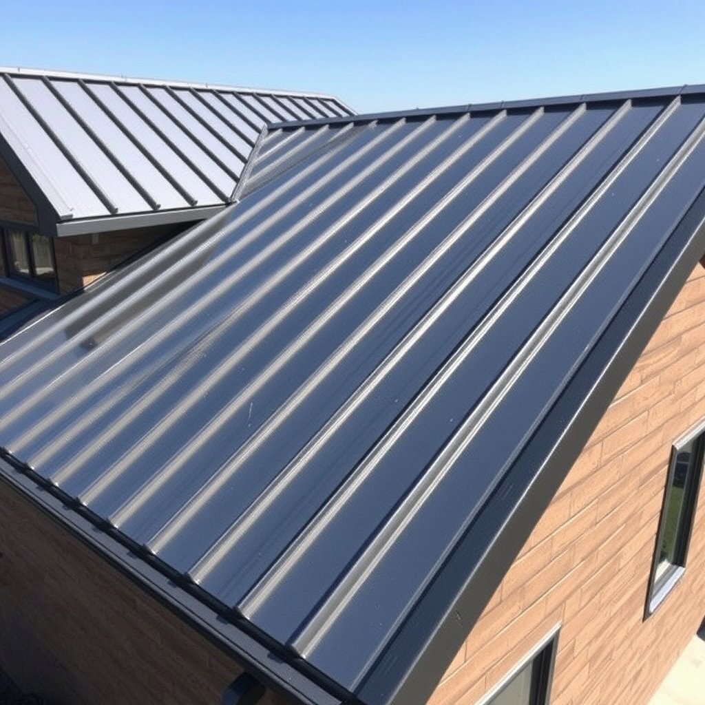 Roofing professionals install new metal roofing on a house in Temecula, California.