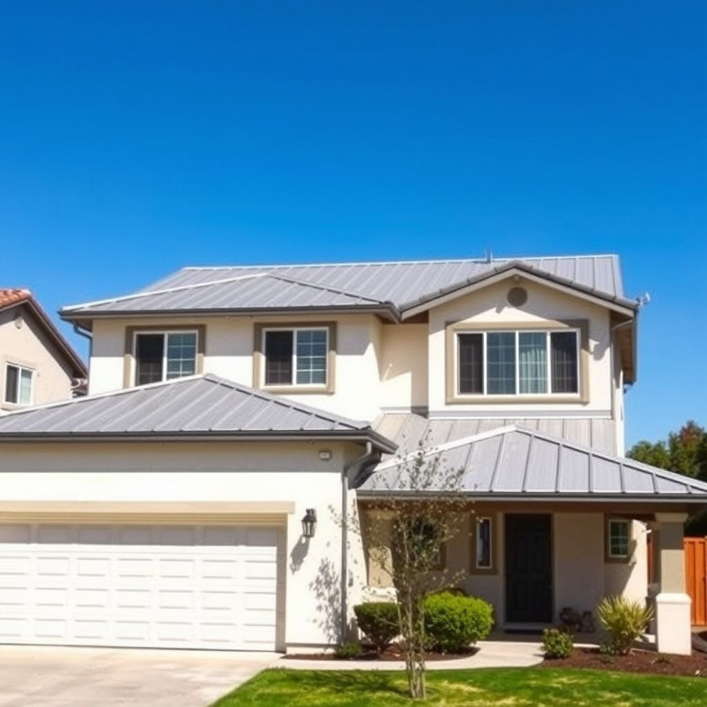 Residential home in Temecula, California, featuring a single-story design and a silver standing-seam metal roof.