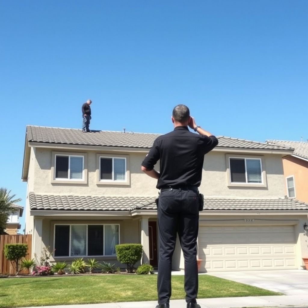 Roof inspection in progress at a single-story home in Menifee, Riverside County.