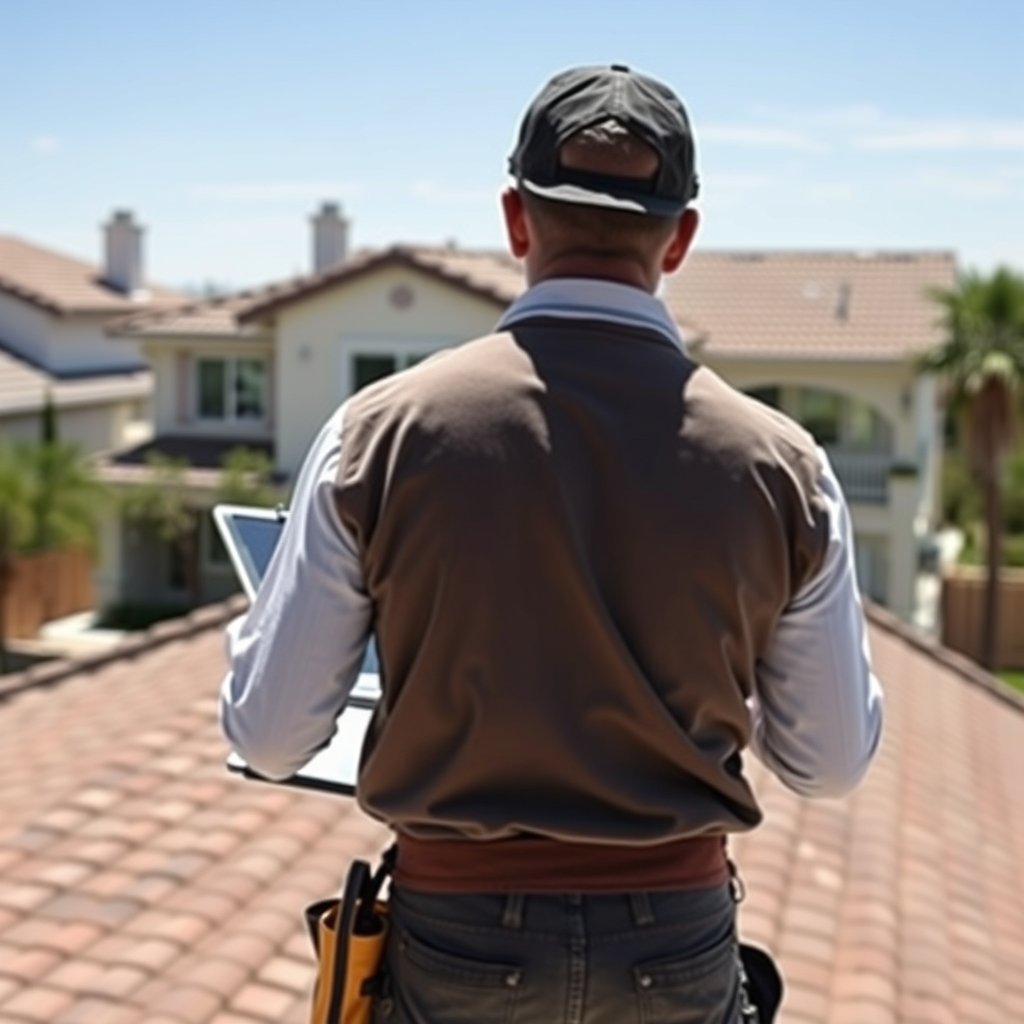 Roof inspection in progress on a residential house in Temecula Riverside County.