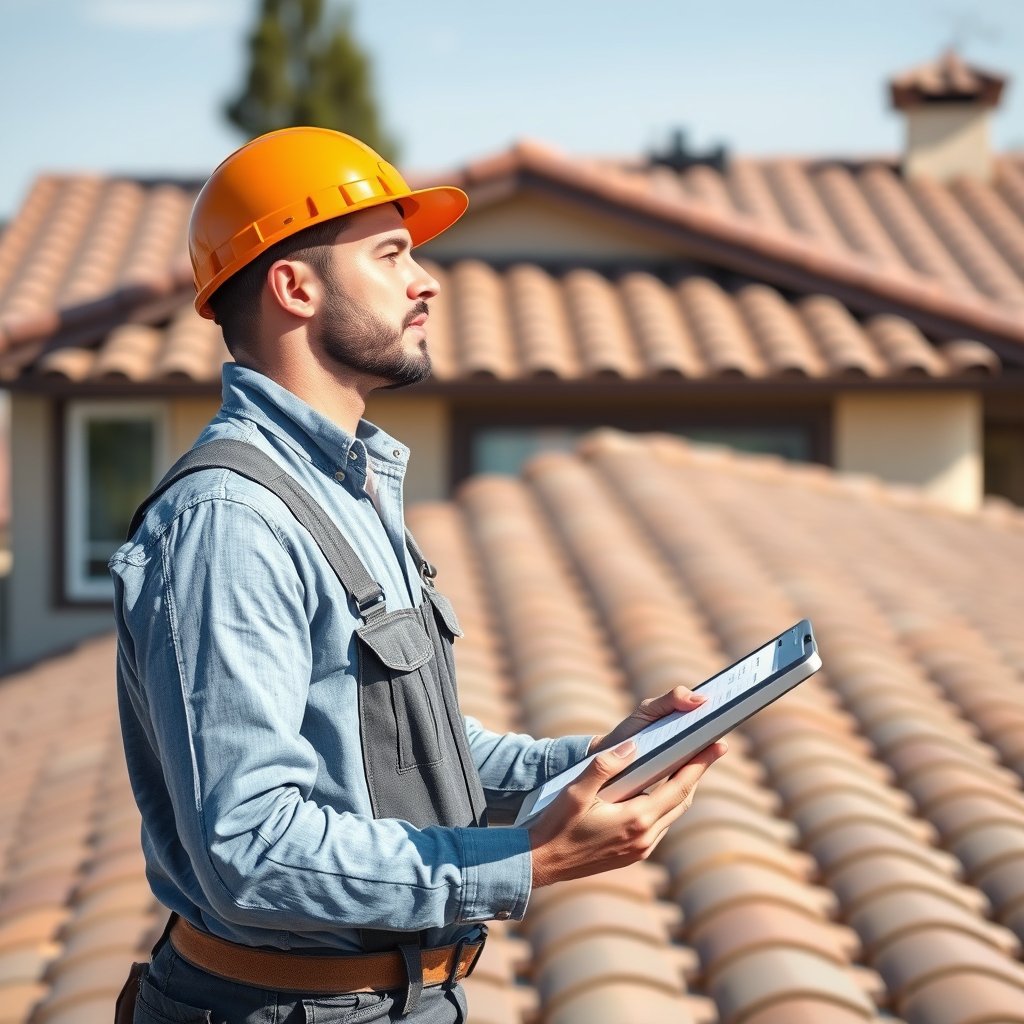 Roof inspection in progress on a residential roof in Winchester Riverside County