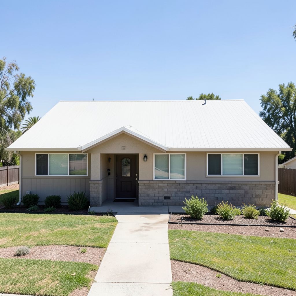 Roofing crew installs new uniform roofing material on a two-story residential home in Temecula, Riverside County.