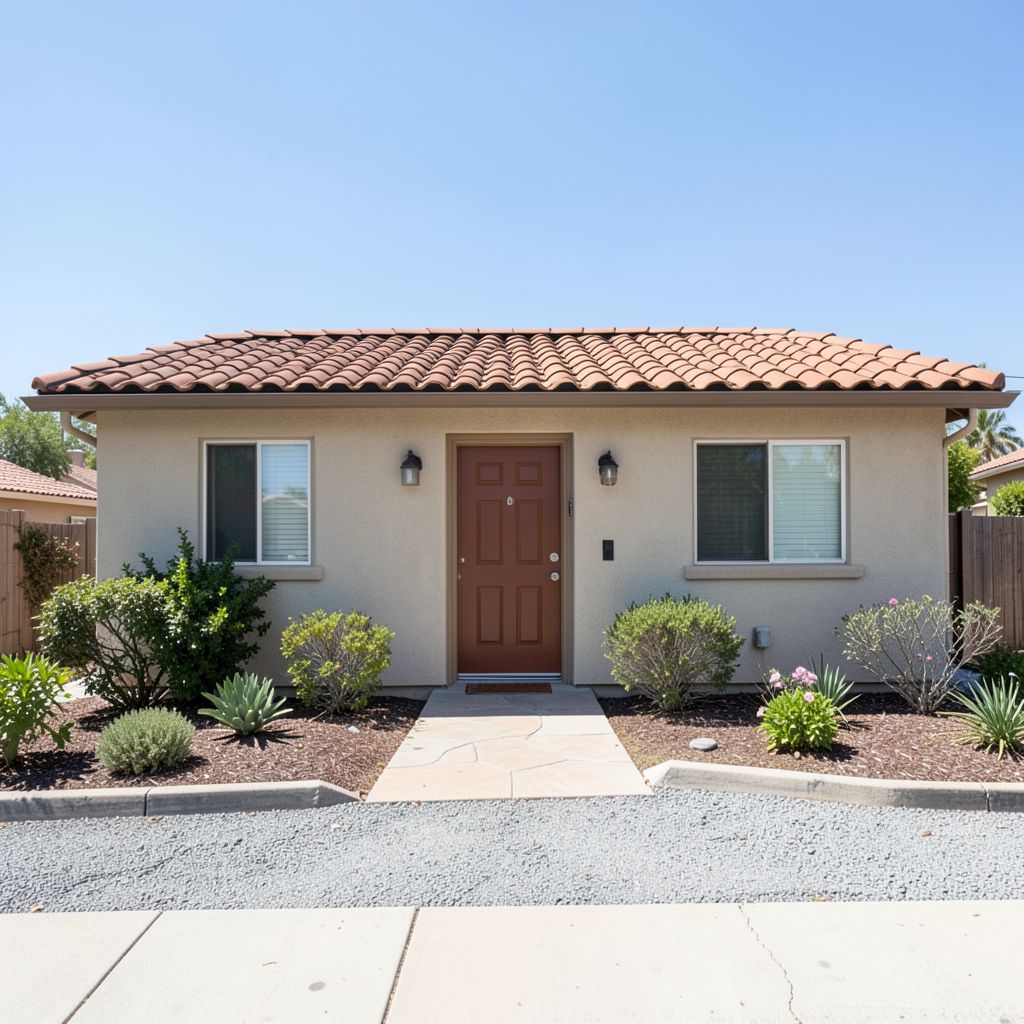 Roofing professional lays tile on a two-story home in Fallbrook San Diego County with a well-maintained concrete tile roof.