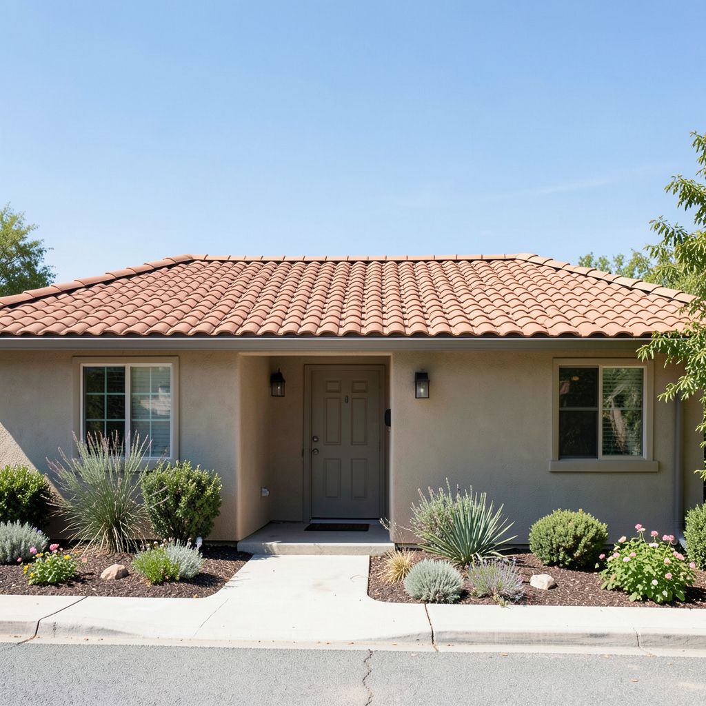 A Spanish-style home in Murrieta, Riverside County, features a well-maintained concrete tile roof with uniform rows.